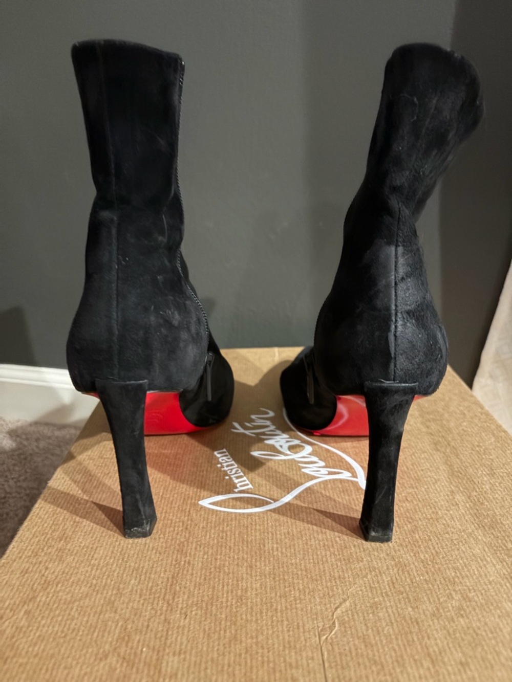 Christian Louboutin Condora Black Suede Pointed Ankle Booties with Red Heel - Picture 2 of 7